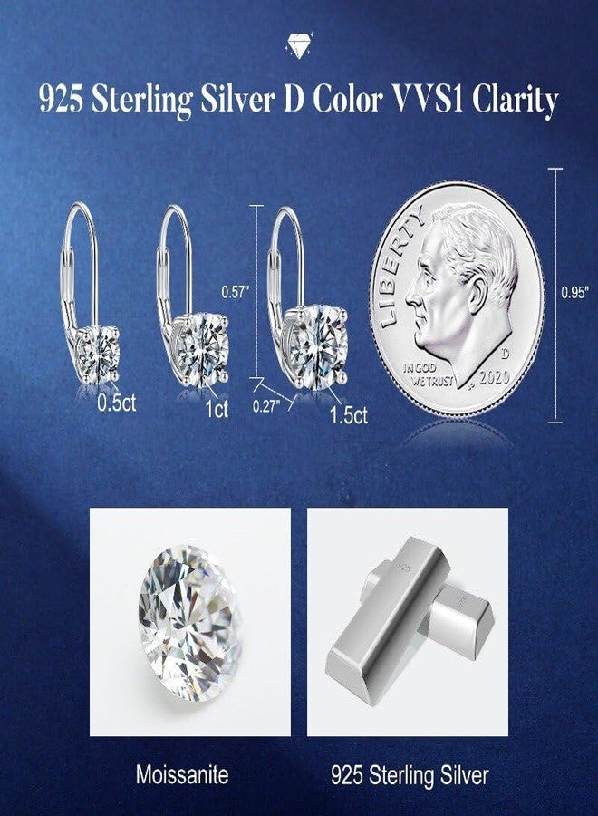 MOOSEA Moissanite Drop Earrings for Women, 925 Sterling Silver 1ct Lab Created Moissanite Dangle Earring Leverback Earrings for Women Anniversary Birthday Gifts for Wife Mom Girlfriend Grandma - Image 4